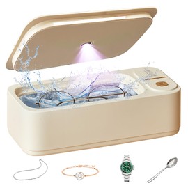 Nkove Ultrasonic Jewelry Cleaner with Retainer-Safe Tray, 4 Timer Modes, 47KHz Ultrasonic Cleaner Machine for Jewelry, Eyeglasses, Necklaces, Retainers, Dentures, Watch Strap (Rimini White）