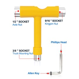 YOUSHARES Skateboard Tool, T-Bone Roller Skate Tool new, Multi T Tool For Skateboard T-type Tool (Yellow)