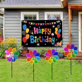 Frantlna Outdoor Wind Spinners Yard Garden Decor Shiny Pinwheels, Lawn Rainbow Ornaments to Deter Animals Scare Birds Away (4PCS)