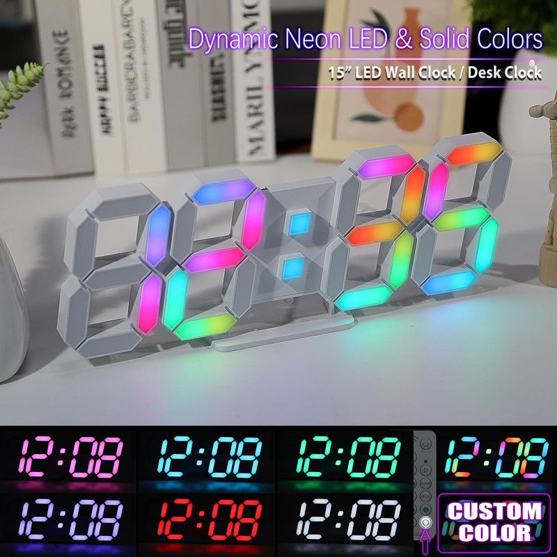 KOSUMOSU LED Wall Clock 15" RGB Digital LED Clock for