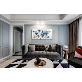 Acocifi Canvas Wall Art Grey World Map Print Large Vintage Map Picture, Modern Nautical Map Painting Frame Wrapped Canvas Artwork for Living Room Bedroom Bathroom Kitchen Office Home Decor 58"x29"