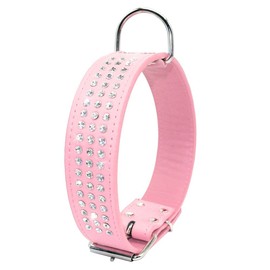 Berry Pet Rhinestones Dog Collar - 1.5" Width Leather Made with Sparkly Crystal Diamonds Studded - Shining Pet Appearance for Medium & Large Dog Walking(21.5-24.5"(26"),Pink