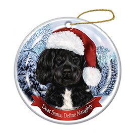 Holiday Pet Gifts Portuguese Water Santa Hat Dog Porcelain Christmas Ornament