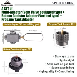 CAMPINGMOON Outdoor Camping Butane Gas Refill Adapter (Butane Gas to EN417 Lindal Valve Canister to 1lb Propane Tank (Z11/Z15/Z22))