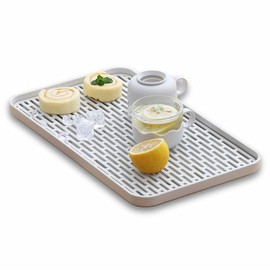 Bonilve Cup Drying Rack & Dish Drying Tray, Drain Board for Small Kitchen Sink, Dish Drain Tray Large Enough for Counter or Coffee Table, Big White Dish Drying Mat