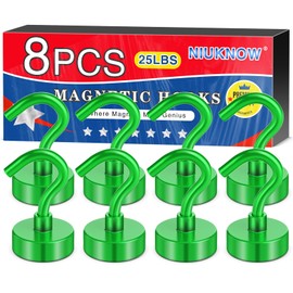 Niuknow Magnetic Hooks, 8 Pack Strong Magnetic Hooks Cruise for Hanging, 25lbs Magnets with Hook for Cruise Cabins, Garage, Grill, Lock Accessories, Green