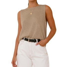 BTFBM Women's Sleeveless Sweater Vest 2025 Summer Crew Neck Ribbed Knit Lightweight Pullover Casual Loose Fit Tank Tops(Khaki, X-Large)