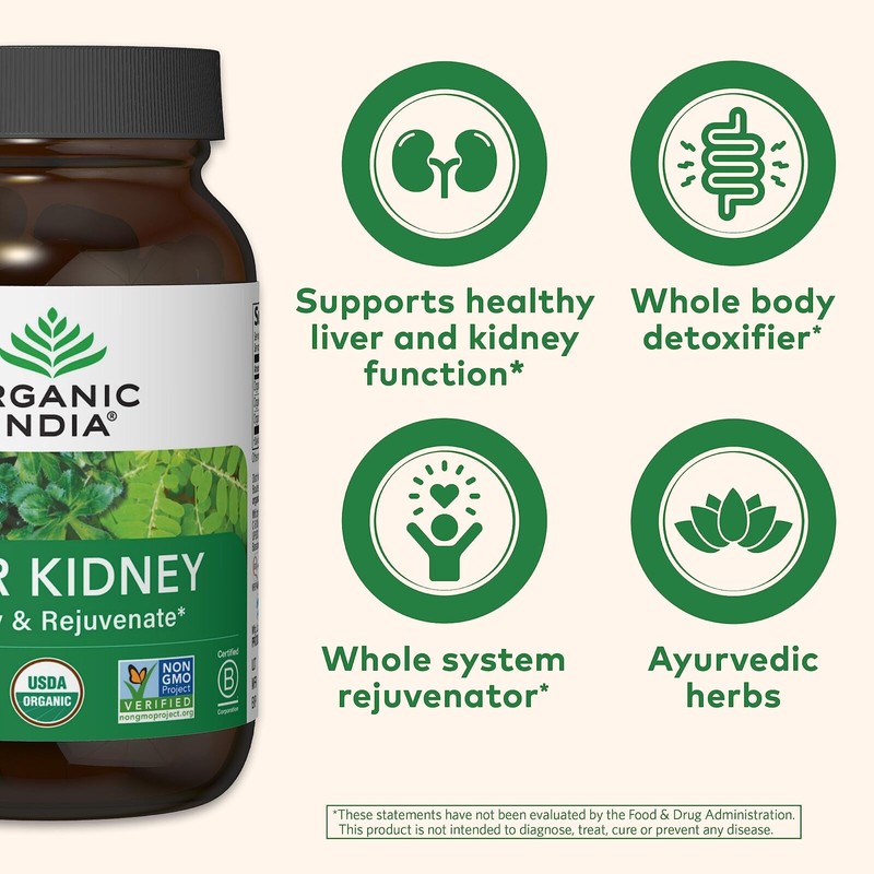 Organic Herbal Liver Kidney Support Supplement 90 Count Detoxify Revitalize