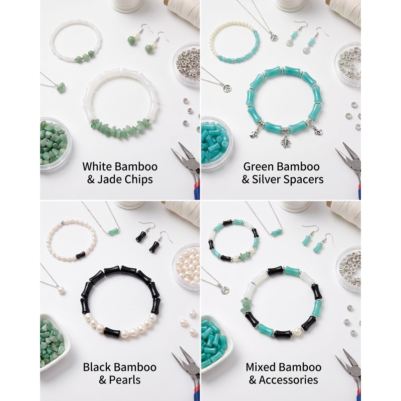 300Pcs Bamboo Beads,Transparent Bamboo Joint Craft Bead for DIY Beaded