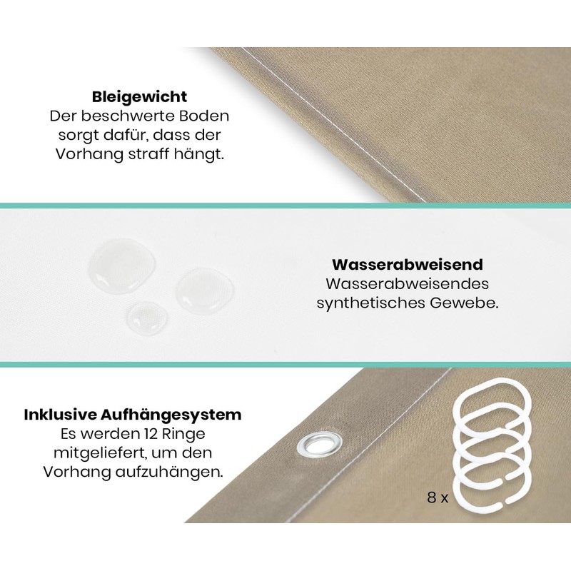 Loti Living Anti-Mould Shower Curtain 120 x 200 cm Sand
