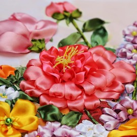 Egoshop Needle Work Ribbon Embroidery Blooming Flowers Kit DIY Wall Decor Stamp Canvas 3D Painting Not Include Frame (Blooming Flowers)