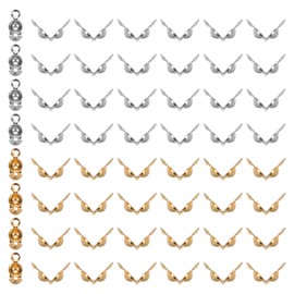 PATIKIL Bead Tips Knot Cover, 1200 Pcs Open Bead Tips Clamshell Fold-Over Bead Clamshell Calotte End Caps for Crimping Bead Knotting Tool Jewelry Findings, Light Gold Tone Dark Silver Tone