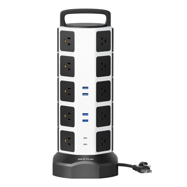 Power Strip Tower Surge Protector, JACKYLED 20 Outlets 6 USB