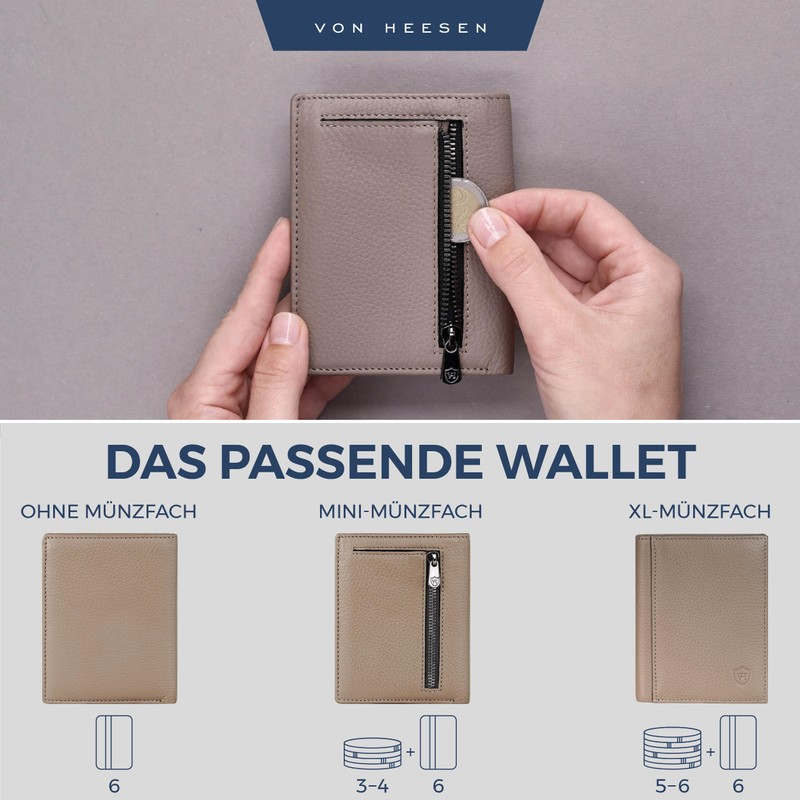 VON HEESEN® Men's Leather Wallet with Coin Compartment and RFID