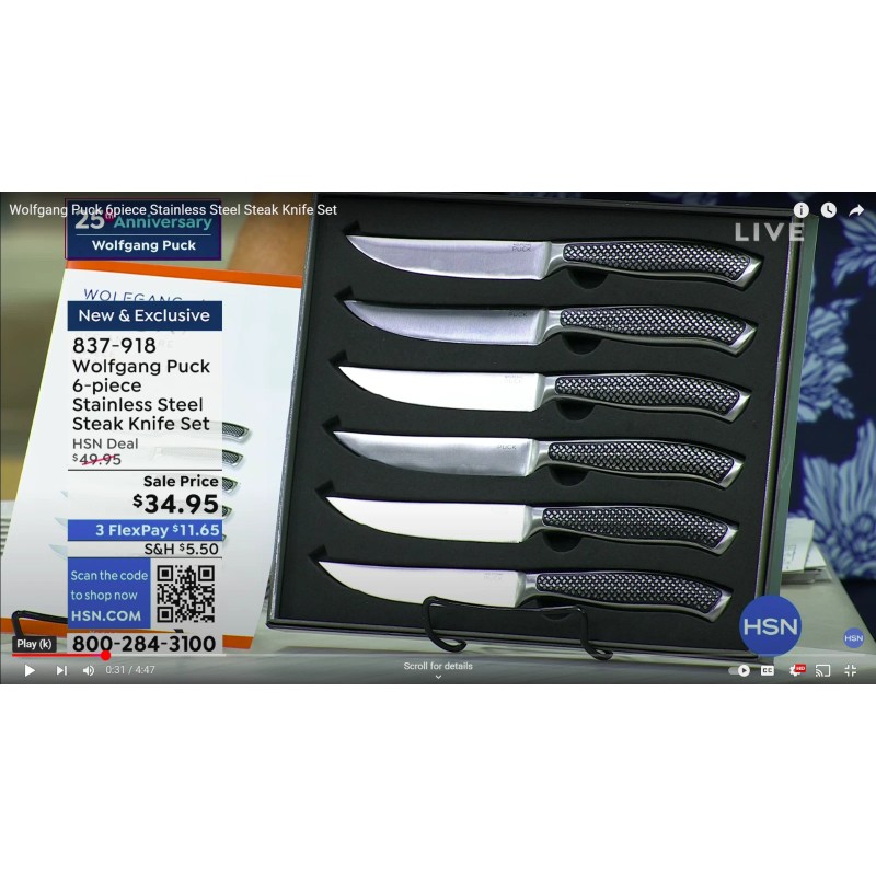 Wolfgang Puck 6 Piece Stainless Steel Steak Knife Set-Black-NEW IN