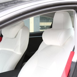 Ywooon Car Neck Pillows, Soft Car Neck Pillows for Driving Seat with Adjustable Strap Universal Fit Neck & Vertebra Rest Cushions for Travel/Office/Home, 2pc White