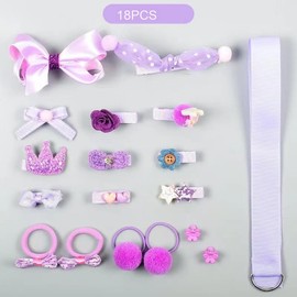 [WENJESO] 18pcs Girls Hair Clips Hair Ties Set Cute Ribbon Rabbit Kids Accessories with Gift Box-4#pl
