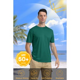 KEFITEVD Men's T-Shirts Breathable Moisture Wicking Shirts Dry Fit Golf Shirts Athletic Workout Shirts UPF 50+ Sun Protection Running Shirts Emerald Green