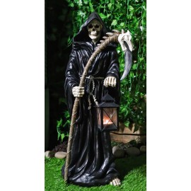Ebros Gift Time Waits For No Man Grim Reaper Holding Scythe And Solar LED Lantern Statue