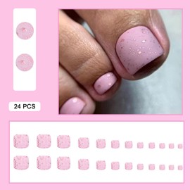 24 PCS Press on Toenails Pink Toenails Glitter Toenails Wearable Fake Toenails Gifts for Women and Girls (No.13)