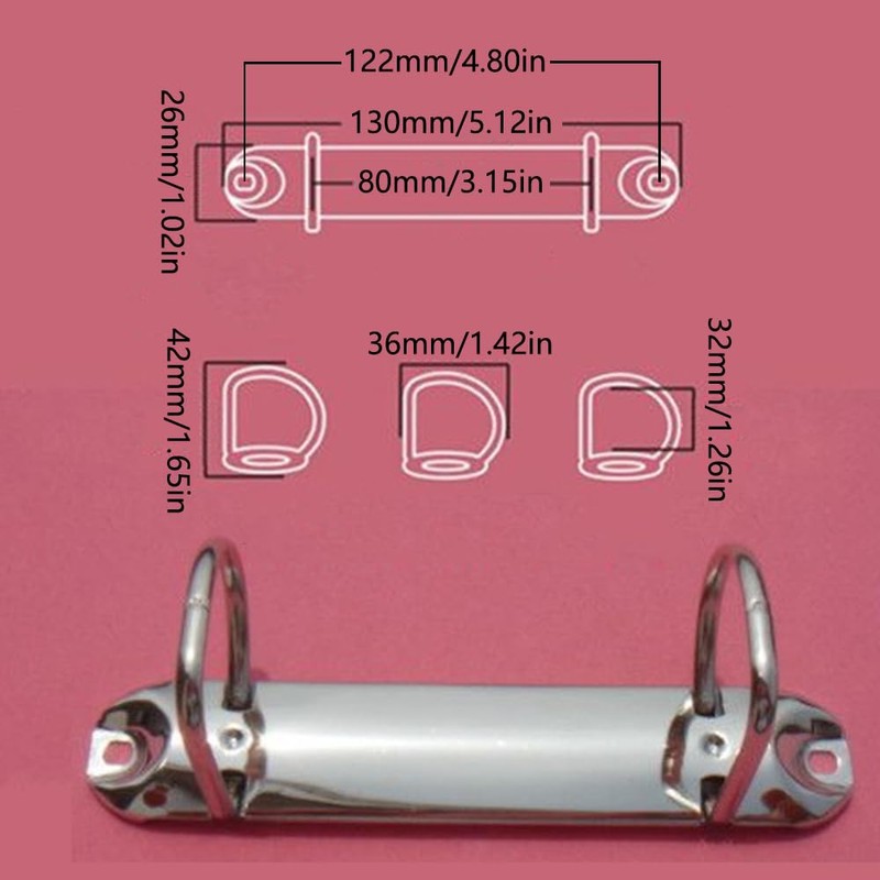 Pack of 5 2 Ring Binder Mechanism, D-shaped Metal Clip,