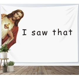 LB Funny Jesus Tapestry Jesus Christ I Saw That Tapestry Wall Hanging Christmas Wall Tapestry for Bedroom Aesthetic Black White Funny Words Tapestry for Living Room College Dorm Decor, 60Wx40H inch
