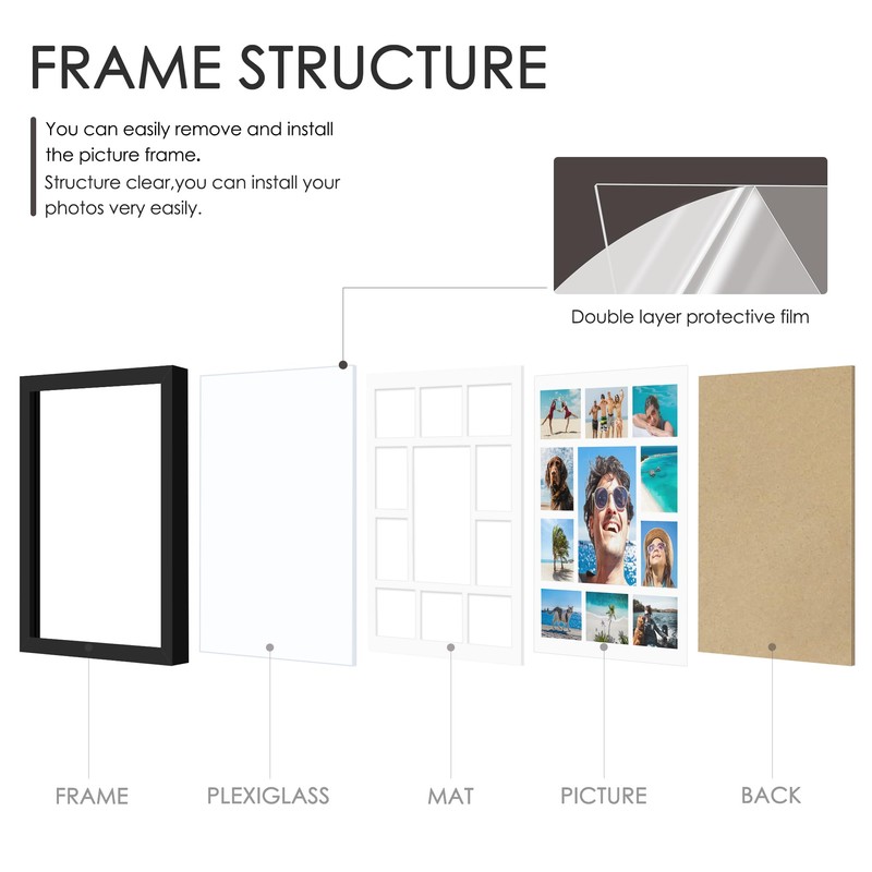DUENPY 20x20 Collage Picture Frames Display One 8x10 Inch and