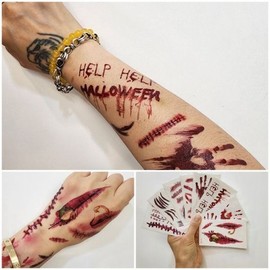 Eye-catching Halloween tattoo stickers, wound stickers, makeup props, henna, party, blood costume / 눈에띄는 할로윈 타투스티커 상처스티커 분장 소품 헤나 파티 블러드 코스튬