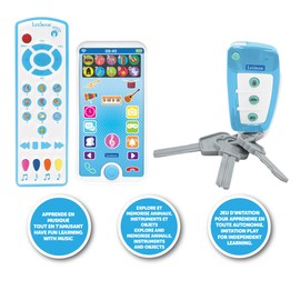 Lexibook PS125, Educational box with telephone, remote control and key ring, Imitation game for toddlers, Explore animals, musical instruments and everyday objects, Blue