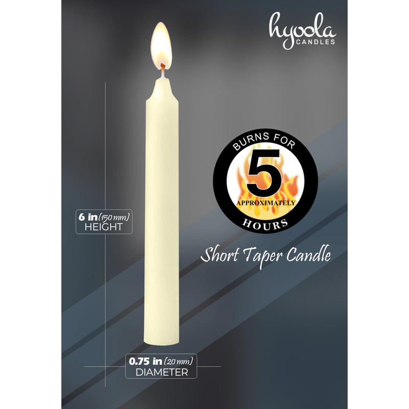 Hyoola Taper Candles - 6 Inch Ivory Dripless, Unscented Dinner