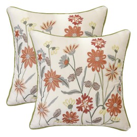 Tosleo Embroidered Throw Pillow Covers 18x18 inch Pack of 2 Vintage Orange Flowers Farmhouse Pillow Cushion Cases Decorative Pillowcases Home Decor Square Floral Pillow Case
