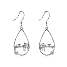 YFN Cat Earrings Sterling Silver Cat Dangle Drop Earrings Cat Jewelry for Women Cat Gifts for Cat Lover