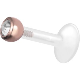 PIERCINGLINE PTFE Labret with Internal Thread, Titanium Crystal Attachment, Piercing, Lip, Nose, Ear, Helix, Choice of Colours and Sizes, Titanium PTFE Titanium, Cubic Zirconia