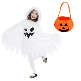 Limspace Halloween Cosplay Costume, Children's Costume, Ghost, Ghost, Transformation Cape, Poncho Cape, Hooded, Girl, Cute, Theater, Stage, School Festival (M)