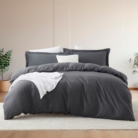 Hearth & Harbor Full Size Comforter Set Dark Grey, 8 Pieces Double Brushed Bedding Set, All Season Bed Set with Comforter, Duvet Cover, Sheets, Pillowcases & Shams