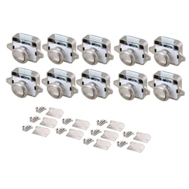 BQLZR 26mm Opening Hole Pearl Nickel Keyless Push Button Cabinet Latch Knobs for Motorhome Caravan Cupboard Cabinet Door Pack of 10