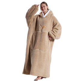 Ruiuzioong Oversized Wearable Blanket for Men and Women, Thick Warm Hoodie with Giant Pocket, Super Cosy Giant Blanket Hoodie for Teenagers, Coffee colour