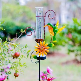 Stargarden Hummingbird Rain Gauge Outdoor,Metal Solar Rain Gauge Decorative Waterproof for Yard Garden Patio Lawn