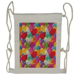 Lunarable Love Drawstring Backpack, Colorful Heart Shaped Balloons, Sackpack Bag