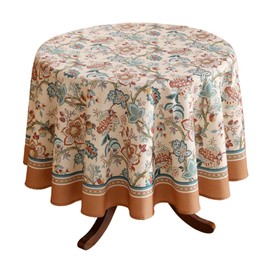 bilin gaier French Floral Tablecloth for Round Tables,Soft and Durable Linen Table Cloth with Orange Flowers Pattern,Decoration for Kitchen Parties Coffee Tables Thanksgiving Christmas，55"*55"