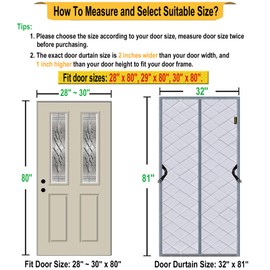 Magnetic Thermal Insulated Door Curtain, Fit Door Size 30" x 80", Oxford Cloth Filled with Thicken Cotton Doorway Curtains, Temporary Door Insulation Cover Keep Warm & Cool, Door Window Insulation Kit