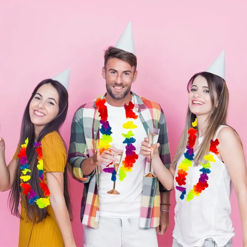 24 Collares Hawaianos Multicolor de Tela para Fiesta y Eventos
