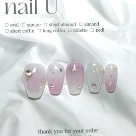 Purple Sea Handmade Nail Tips - Short Coffin / 보라빛 바다 수제네일팁 - 숏 코핀