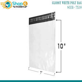 Shop4Mailers 7.5 x 10.5 Glossy White Plastic Self Seal Poly Mailer Flat Bags Waterproof Shipping Envelope 2 Mil for Apparel, Clothes, Shirts, Books – Permanent Adhesive Seal (2000 Pack)