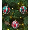 Set of 12 Christmas Baubles - Red Tartan with Cream