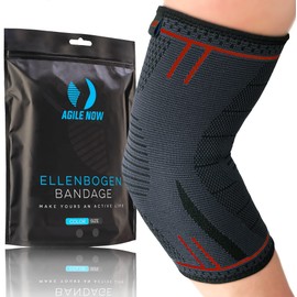 AGILE NOW® Elbow Support Stabilises & Protects Joints - Non-Slip Tennis Elbow Bandage for Men & Women - Suitable for All Sports Such As Tennis, Weightlifting, Golf & Co (L, Red)
