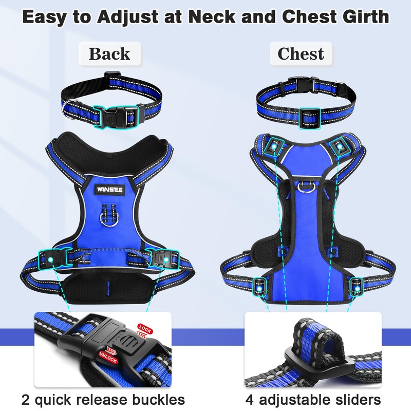 WINSEE Dog Harness No Pull, Pet Harnesses with Dog Collar,