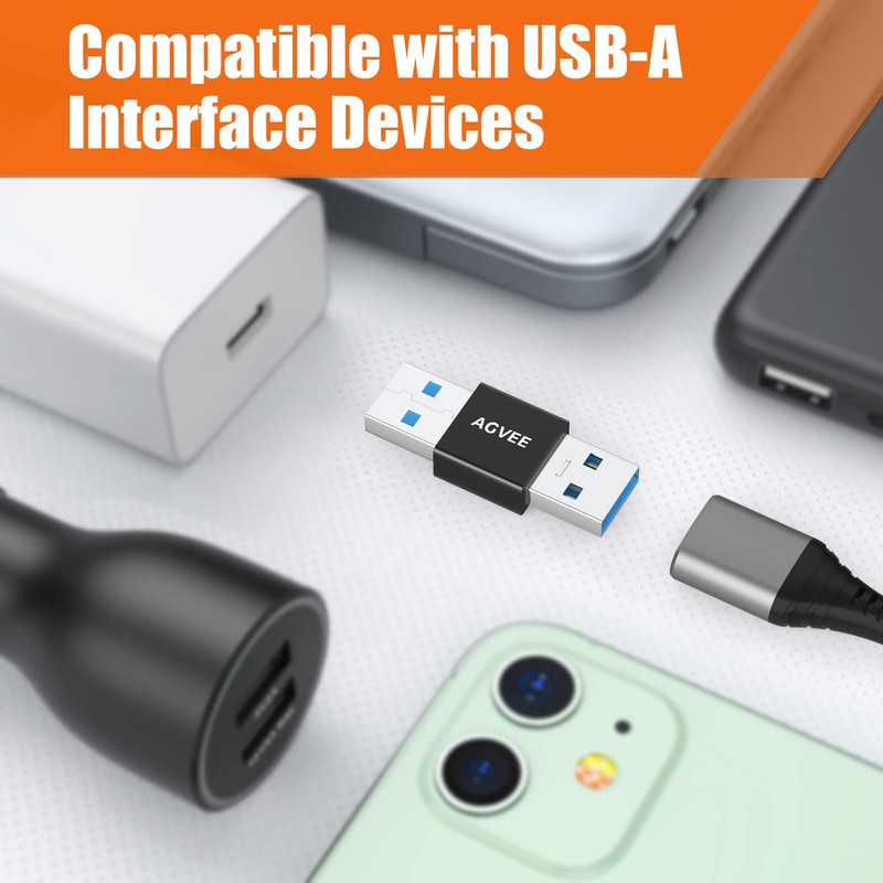 AGVEE USB-A Male to USB-A Male Adapter, Bidirectional USB-A 3.0