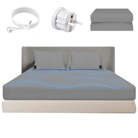 HUNAIGEE Spannbettlaken, Erdung, Komplett-Set mit 5 % Silberfäden, Erdungsstecker, organisches Erdungslaken, verbessert den Schlaf, 90 x 190 cm, grau