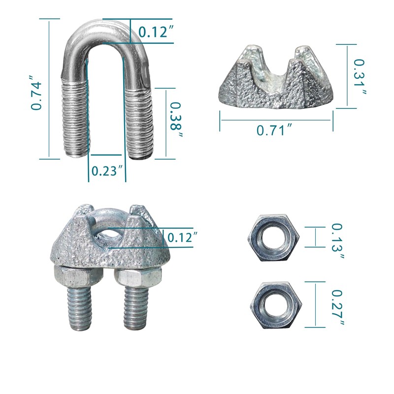 MENTBERY Wire Rope Clamp, 20PCS 1/8 Inches M3 Cable Clamps,